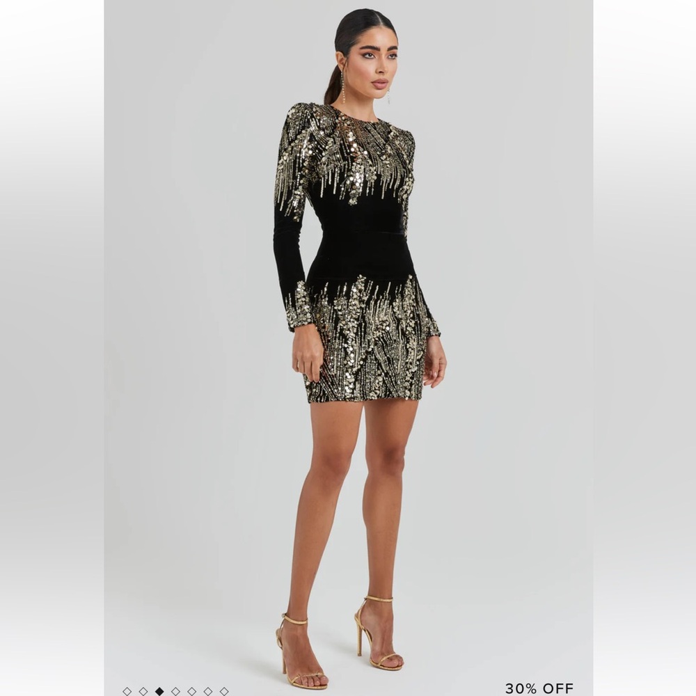 Nadine Merabi Kyra Black and Gold Sequin Dress XS